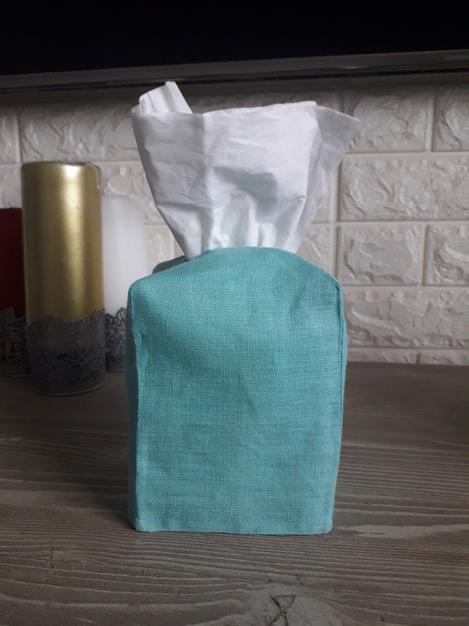 Kleenex Box Cover Turquoise With Colorfull Lining Box Tissue Etsy