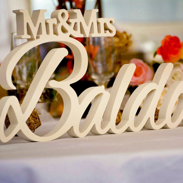 Custom made Mr & Mrs Family Last Name Sign | Wooden Name Sign for Sweetheart Wedding table | Wedding name sign decor