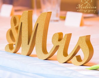 Navy Blue Glitter "Mr. & Mrs." wood sign, wooden letters wedding table decoration, freestanding Mr and Mrs signs for sweetheart table