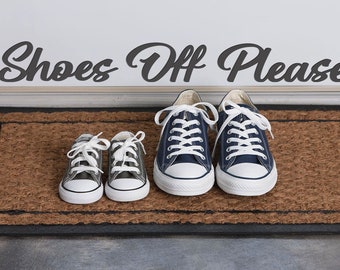 SHOES OFF sign helps  “No Shoes” policy in your house. Take off your shoes sign. Wooden sign please remove your shoes. Entrance sign.