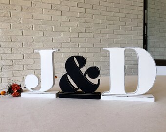 Glitter Initials ampersand  and 2 letters your name  initials Personalized Table Signs. Personalized gift for wedding. Gift for the bride