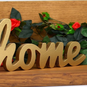 Letrero para el hogar, estante o decoración de escritorio - Letras de escritura independientes para el hogar - Letrero recortado de madera - Letras 3D INICIO - Letrero rústico de madera para el hogar