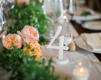 Freestanding Wood Wedding Table Numbers: Script Font, 5-5.5&quot; Tall