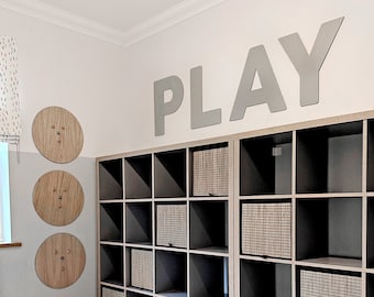 PLAY Large Wood Cutout Sign for Kids Room, Playroom, Nursery | Playroom Wall Decor, Playroom Wall Sign, Kids Room PLAY Letters