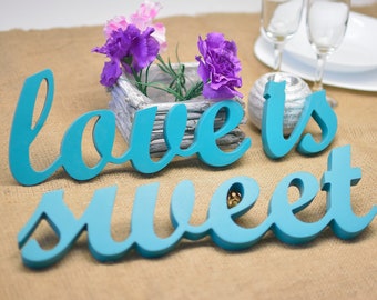 Wedding decoration "LOVE IS SWEET" wooden letters, wood sign for sweetheart table, wedding sign