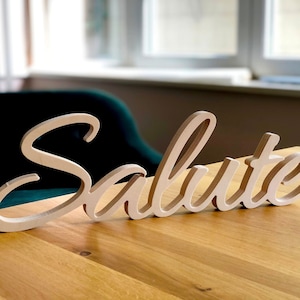 Felicidades em sinal de SAUDAÇÃO italiano, letras 3D recorte de script de madeira, recorte de felicidades de madeira, sinal de bar, decoração de cozinha, letras de felicidades decoração de casa