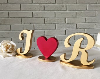 Customized wood initials in SILVER, script letters and an ampersand, freestanding wedding table decor, wedding gift, bridal shower decor