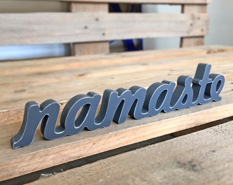 Namaste Wood Sign, Yoga Studio Shelf Decor, 2" Tall