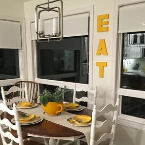 Kitchen EAT or TEA wood sign, home decor wooden sign, office kitchen, restaurant, bar wall letters. Yellow painted sign, color options image 1