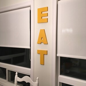 Kitchen EAT or TEA wood sign, home decor wooden sign, office kitchen, restaurant, bar wall letters. Yellow painted sign, color options image 2