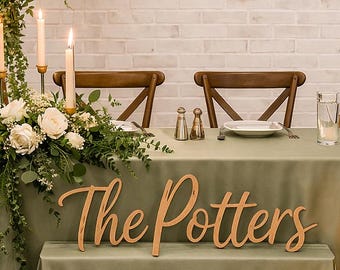 Sweetheart Table Name Sign, Wedding Reception Last Name Sign, Personalized Wood Cutout Sign, Family Name Top Table Sign for Wedding