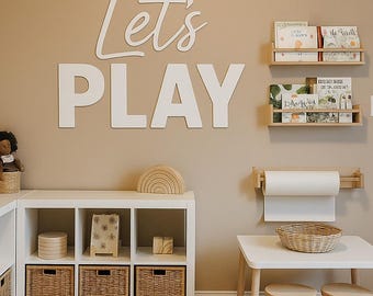Let’s Play Wooden Wall Sign – Kids Room Decor, Playroom Wall Art, Colorful Kids Room Sign, Wooden Playroom Cutout Letters - Playroom Wall