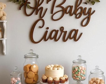 名前入りカスタム木製サイン「Oh Baby」｜ベビーシャワーデコレーション