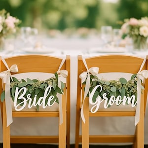 Bride and Groom Chair Signs – Wedding Chair Decor – Rustic Wedding Decorations – Mr and Mrs Signs – Bridal Shower or Reception Signage