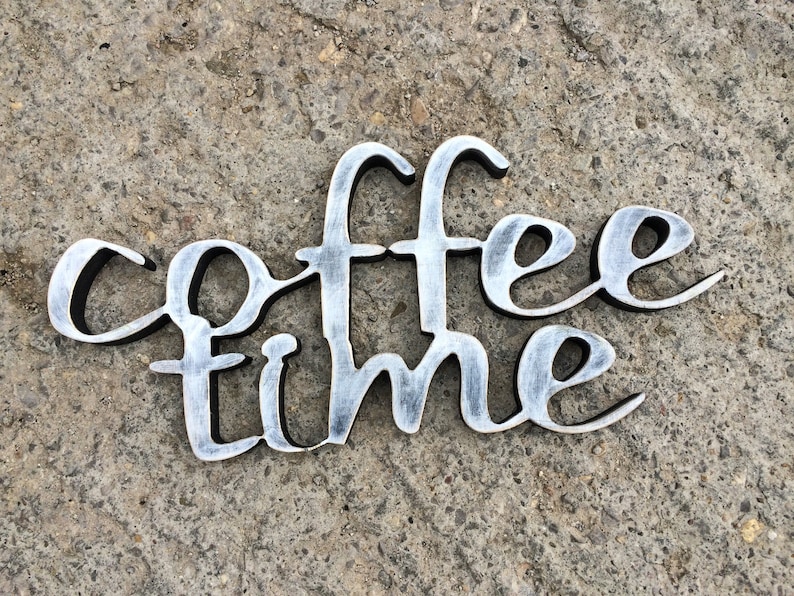 coffee sign home decor COFFEE TIME wood script wood sign wooden letter kitchen sign shabby chic wall decor art letters cottage style gift imagem 5