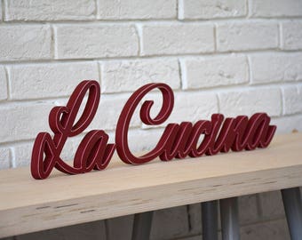 La Cucina kitchen home sign. Italian restaurant wood sign. Rustic home decor. Freestanding sign decoration. Script letters La Cucina