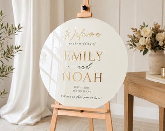 Cartello di benvenuto personalizzato per matrimonio con scritte dorate, cartello di benvenuto in acrilico con scritte in rilievo 3D – Nomi, data e luogo