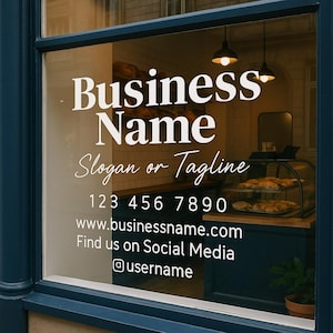 Fenster-Logo-Aufkleber, Storefront-Business Name Aufkleber, Geschäftszeiten Aufkleber, Aufkleber Logo, Logo Wandaufkleber für Fenster, Schaufenster Branding