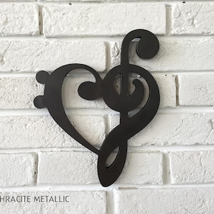 Musical wood sign Treble clef and Bass clef heart - wall decor sign - music wood sign - music lovers gift - rustic note sign - home decor