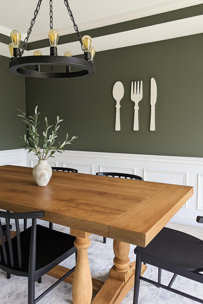 Rustic Kitchen Utensil Wall Decor: Wooden Spoon, Fork & Knife image 1