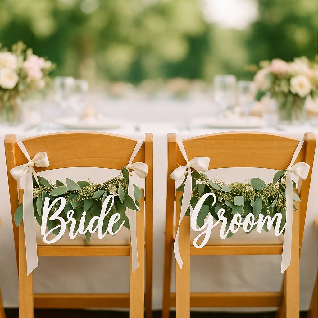 Rustic Wedding Chair Signs: Bride & Groom, Birch Plywood Decor - Etsy