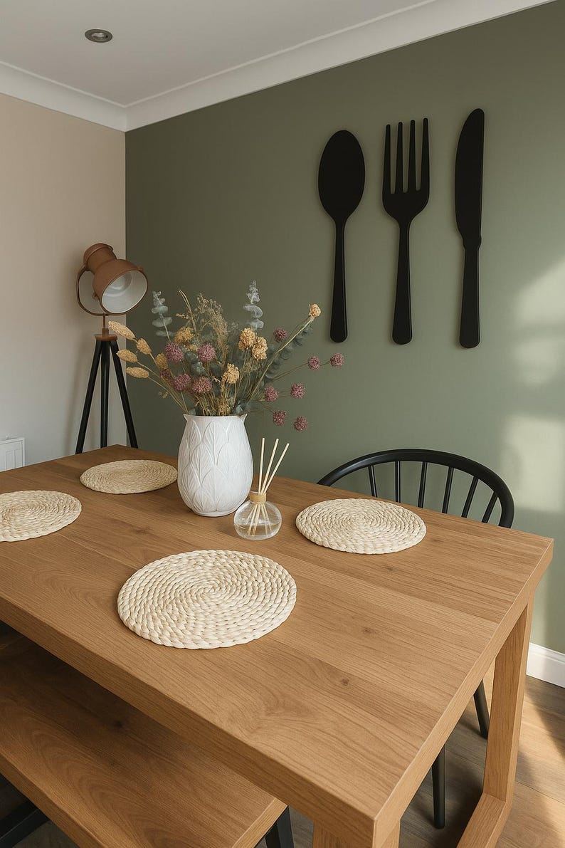 Rustic Kitchen Utensil Wall Decor: Wooden Spoon, Fork & Knife image 2