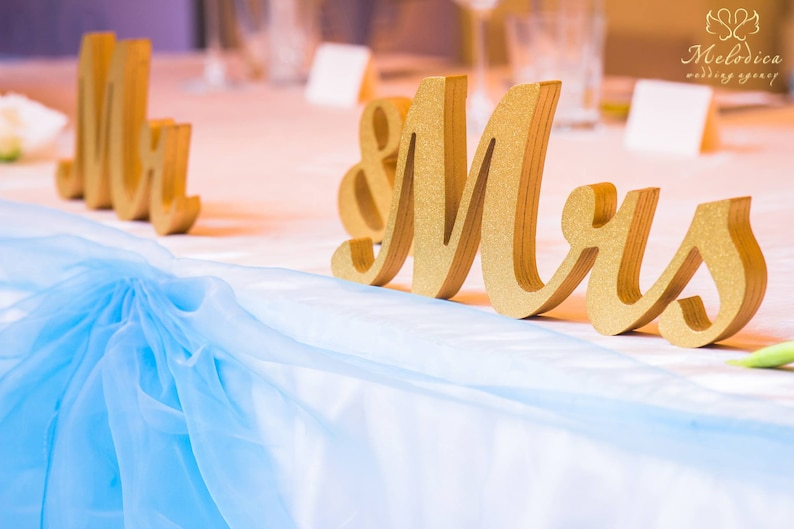 Gatsby style, Art deco wedding signs Mr. & Mrs. , wooden letters wedding table decoration, freestanding Mr and Mrs signs sweetheart table image 2