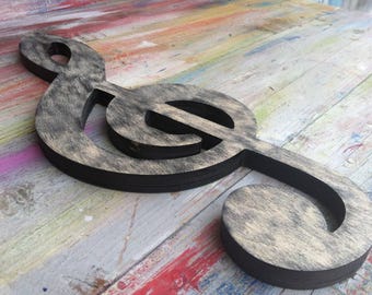 Wooden Treble Clef Wall Art, Music Decor, Distressed Wood Sign
