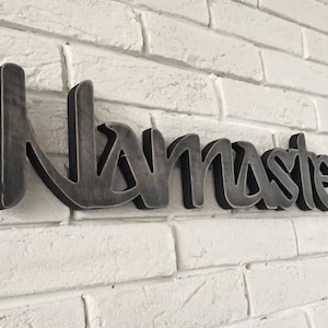 Arredamento per la casa - Studio Yoga - Namaste - Parte anteriore nera anticata - Turchese - Insegna rustica - Vibrazioni positive - Namaste in legno