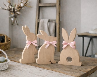 Osterhase Kantenhocker Set | Holz stehend Osterhase, Frühling Dekor, Osterdekoration Bauernhaus | Einfaches Regal Häschen Dekor