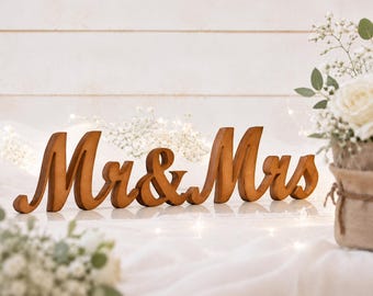 Elegant Mr & Mrs Wedding Table Set, Sweetheart table decoration, Wooden cutout letters for reception decor, Rustic letters for head table