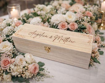 Gravierte Weinkiste aus Holz - Personalisiertes Andenken - Geschenk zur Weinkiste mit Gravur - Benutzerdefinierte Weinkiste aus Holz mit Namen & Datum, Geschenk zum Jahrestag