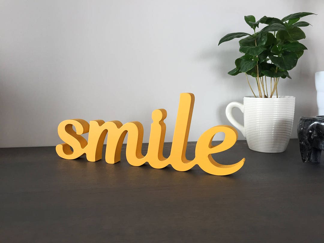 Positive Wood Sign 'smile' Painted in Yellow, or Color of Your Choice