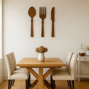 Rustic Kitchen Utensil Wall Decor: Wooden Spoon, Fork & Knife image 5