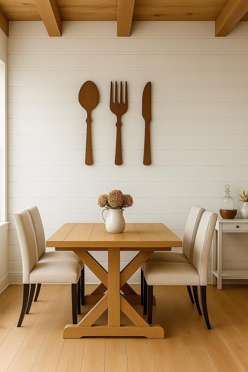 Rustic Kitchen Utensil Wall Decor: Wooden Spoon, Fork & Knife image 5