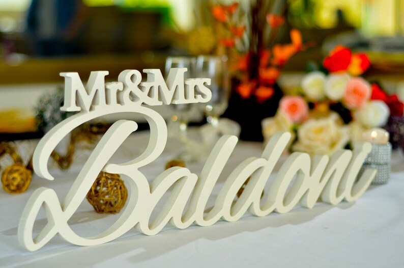 Personalized Family NAME Sign for Wedding Top Table Decor Script Mr /& Mrs Family Last Name Sign Wedding Head Table Name Sign Centerpiece