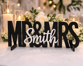 Mr & Mrs Name Sign | Custom Wedding Table Sign | Personalized Sweetheart Table Decor | Birch Wood Last Name Sign | Wedding Table Name