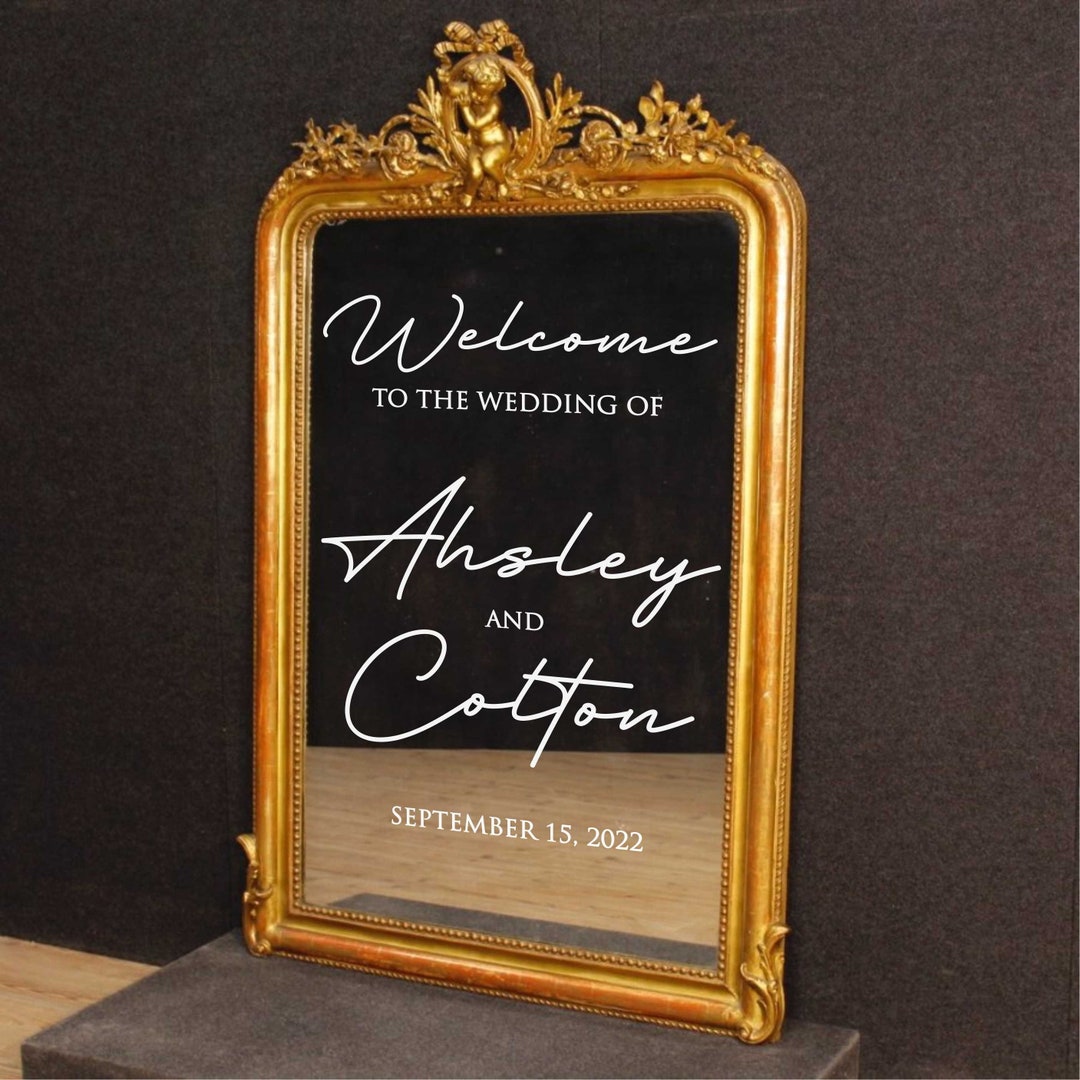Wedding Decal Vinyl, Wedding Mirror Decal, Customizable Curved Names