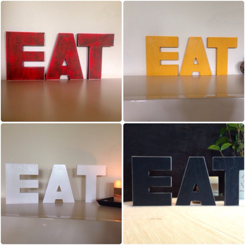 Kitchen rustic wall decor wooden letters EAT 2 words EAT Etsy