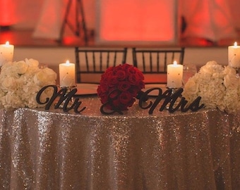 Elegant script Mr & Mrs wood signs for head table at wedding reception. Mrs and Mr sign for sweetheart table - MRMRSF2