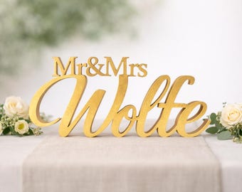 Personalized Mr & Mrs Wedding Sign, Custom Last Name Wood Sign, Sweetheart Table Sign, Wedding Reception Decor, Family Name Sign