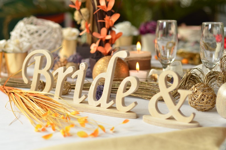 Bride Groom Wood Sign Wedding Table Decoration Freestanding Etsy