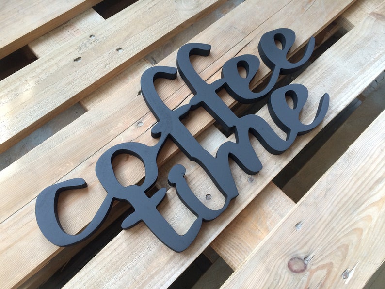 coffee sign home decor COFFEE TIME wood script wood sign wooden letter kitchen sign shabby chic wall decor art letters cottage style gift imagem 2