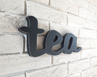 How to Style a Kitchen with TEA sign vintage look rustic  wooden TEA wall decor for a kitchen or restaurant