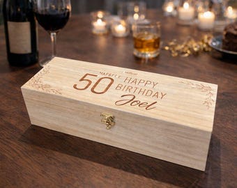Personalisierte hölzerne Weinkiste - Jubiläums- oder Hochzeitsgeschenk für Paare, gravierte Weinkiste Geschenk für Firmenveranstaltungen, individuelle Weinkiste Geschenk