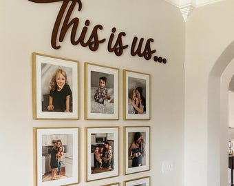 Cartello da parete in legno "This is Us", decorazione da parete con foto di famiglia