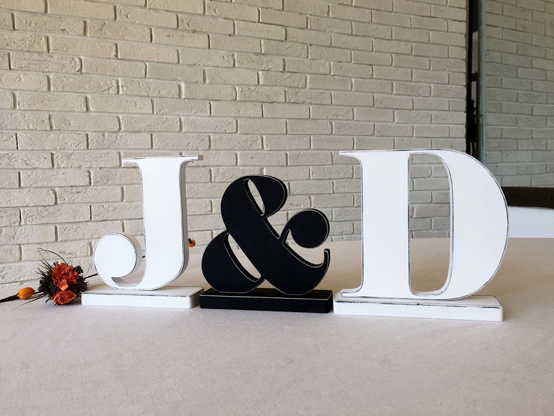 Glitter Initials ampersand and 2 letters your name initials Personalized Table Signs. Personalized gift for wedding. Gift for the bride image 1