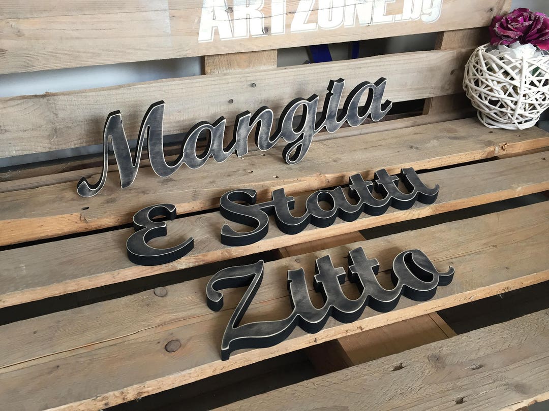 Rustic Wooden Sign Italian shut up and Eat Mangia E Statti Zitto Home Kitchen Distressed Sign