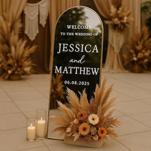 Wedding Decal Vinyl, Wedding Mirror Decal, Customizable Curved Names Decal, Welcome Wedding Decal for Mirror, Welcome Wedding Mirror Sign,