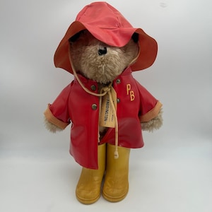 Vintage Paddington Bear Stuffed Plush Red Rain Coat Rubber Boots 1975 Eden Toys